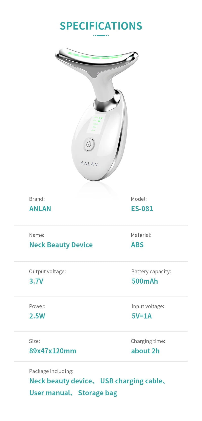 ANLAN appareil EMS visage & cou – lumière 3 couleurs, lifting et soin anti-double menton