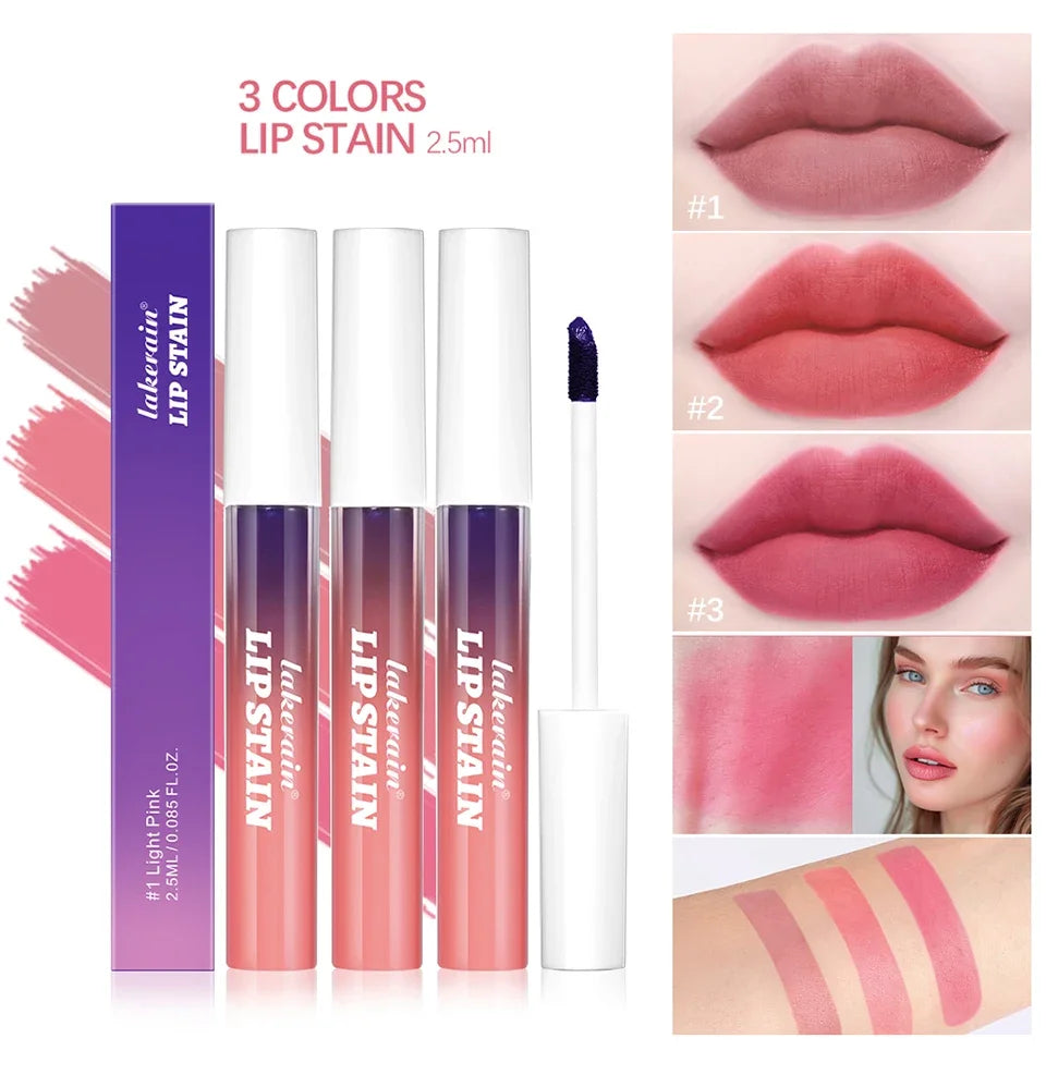 Rouge à lèvres liquide imperméable, 3 couleurs, hydratant durable, brillant à lèvres, ne se décolore pas, Sexy, tatouage teint, cosmétiques pour les lèvres