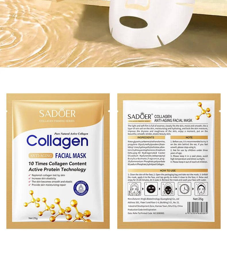 Masque Anti-Rides Collagène – 10 Pièces, Hydratant & Éclat.