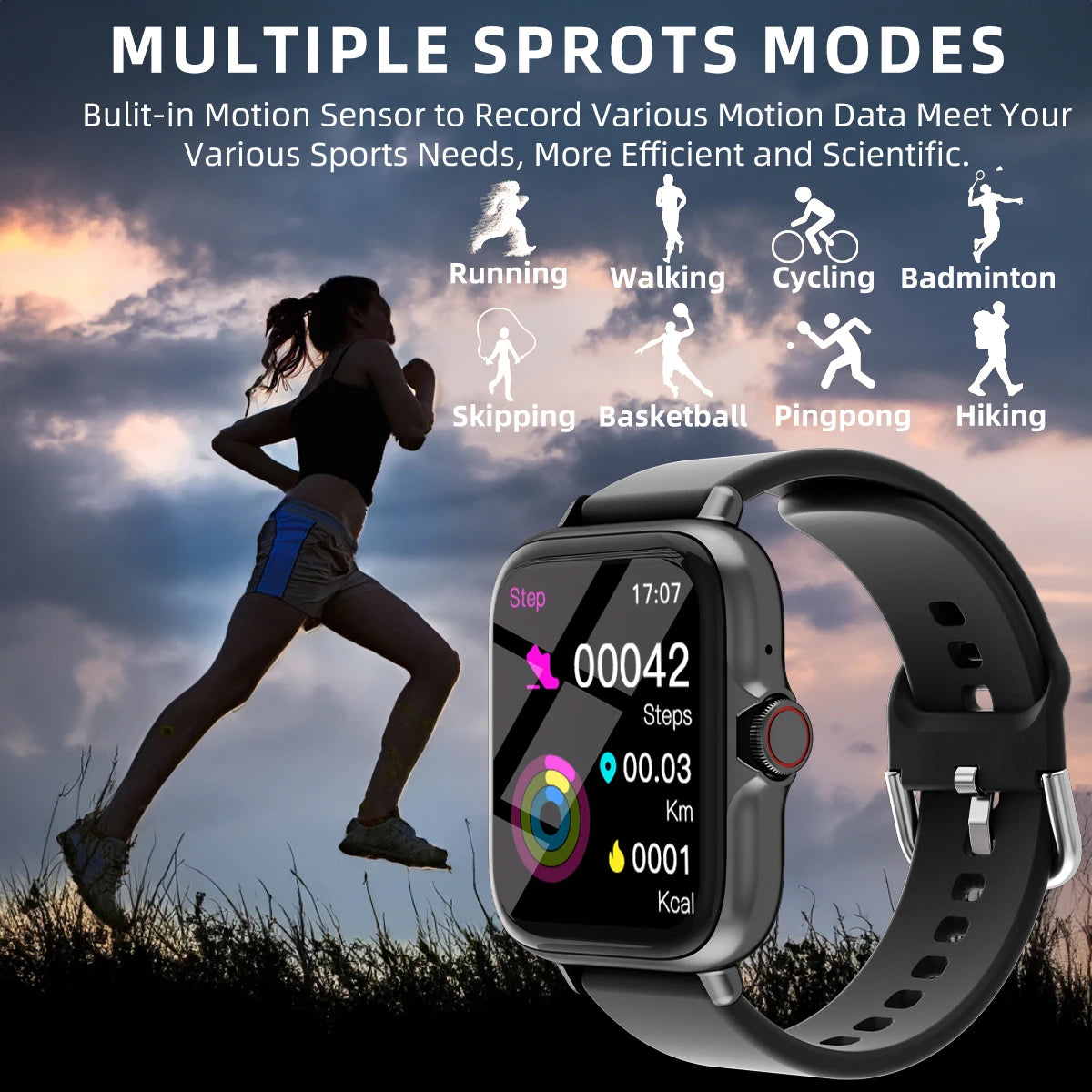 Montre intelligente étanche avec podomètre pour iPhone et Android, réponse à un message, surveillance du sommeil, informations et diag, sport, en effet, 1.83