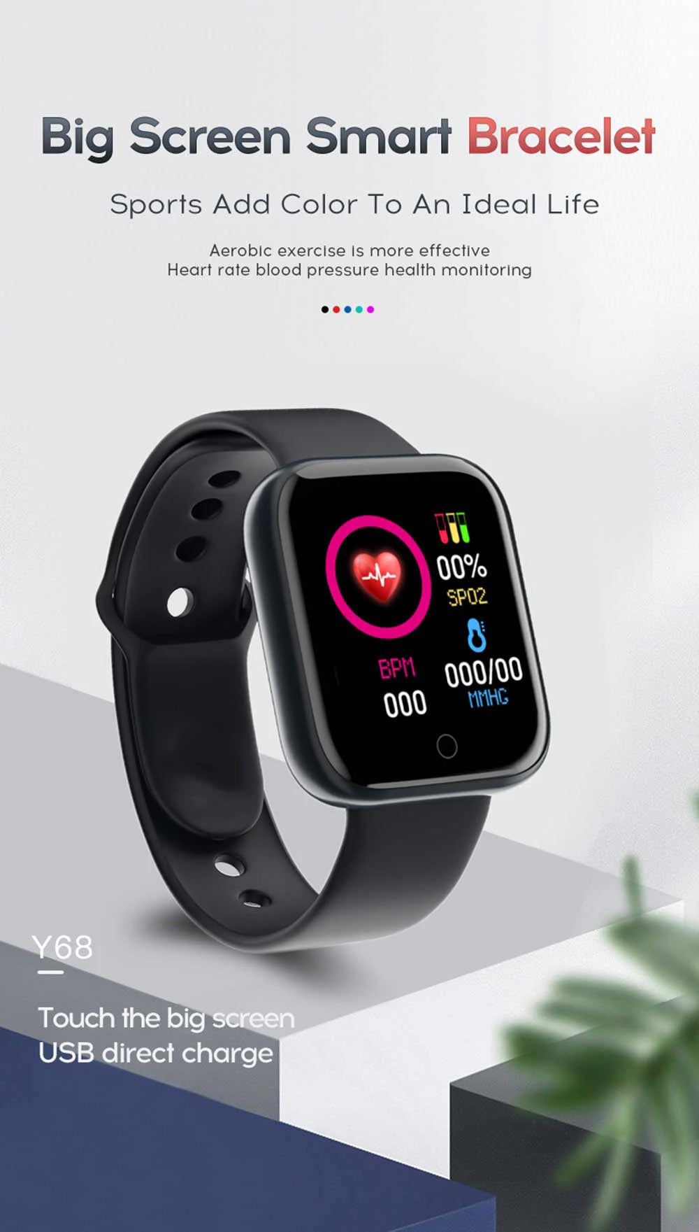 Montre intelligente multifonctionnelle pour hommes et femmes, Bluetooth, téléphone connecté, musique, fitness, bracelet de sport, moniteur de sommeil, Y68, D20