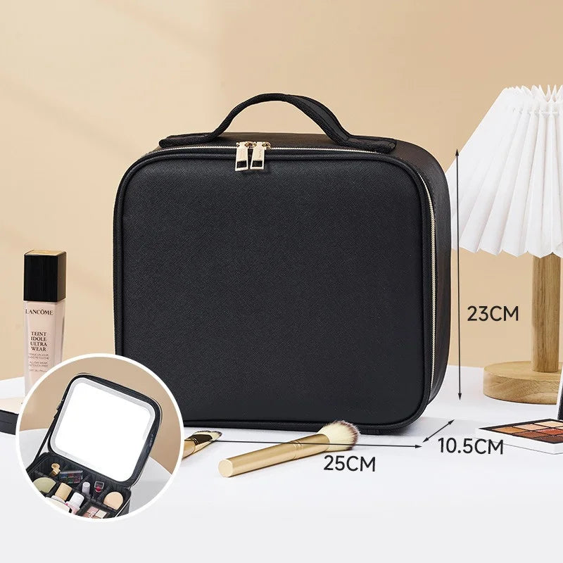 Trousse à cosmétiques LED avec lumières et miroir, grande capacité, sensation de qualité supérieure, trousse de maquillage de luxe
