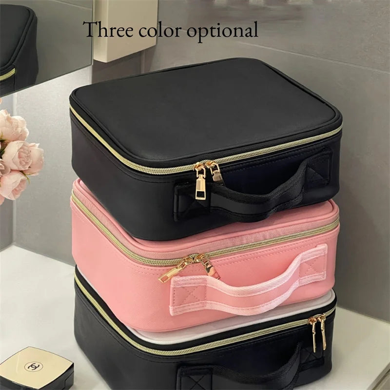 Trousse à cosmétiques LED avec lumières et miroir, grande capacité, sensation de qualité supérieure, trousse de maquillage de luxe