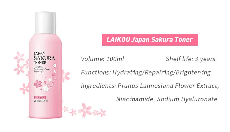 Kit visage Sakura – Soins coréens 9 pièces : nettoyant, crème solaire, masque yeux