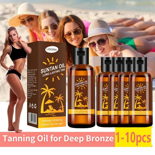 Huile de bronzage éclat profond – Accélérateur solaire à la noix de coco et lin, formule hydratante