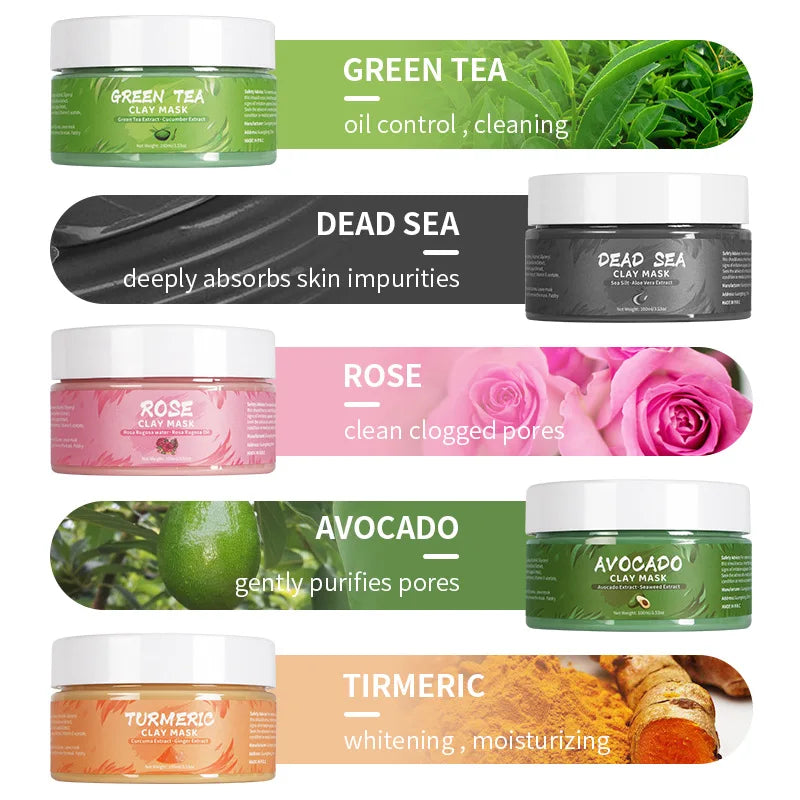 Masques Visage Naturels – Curcuma, Thé Vert, Rose & Avocat