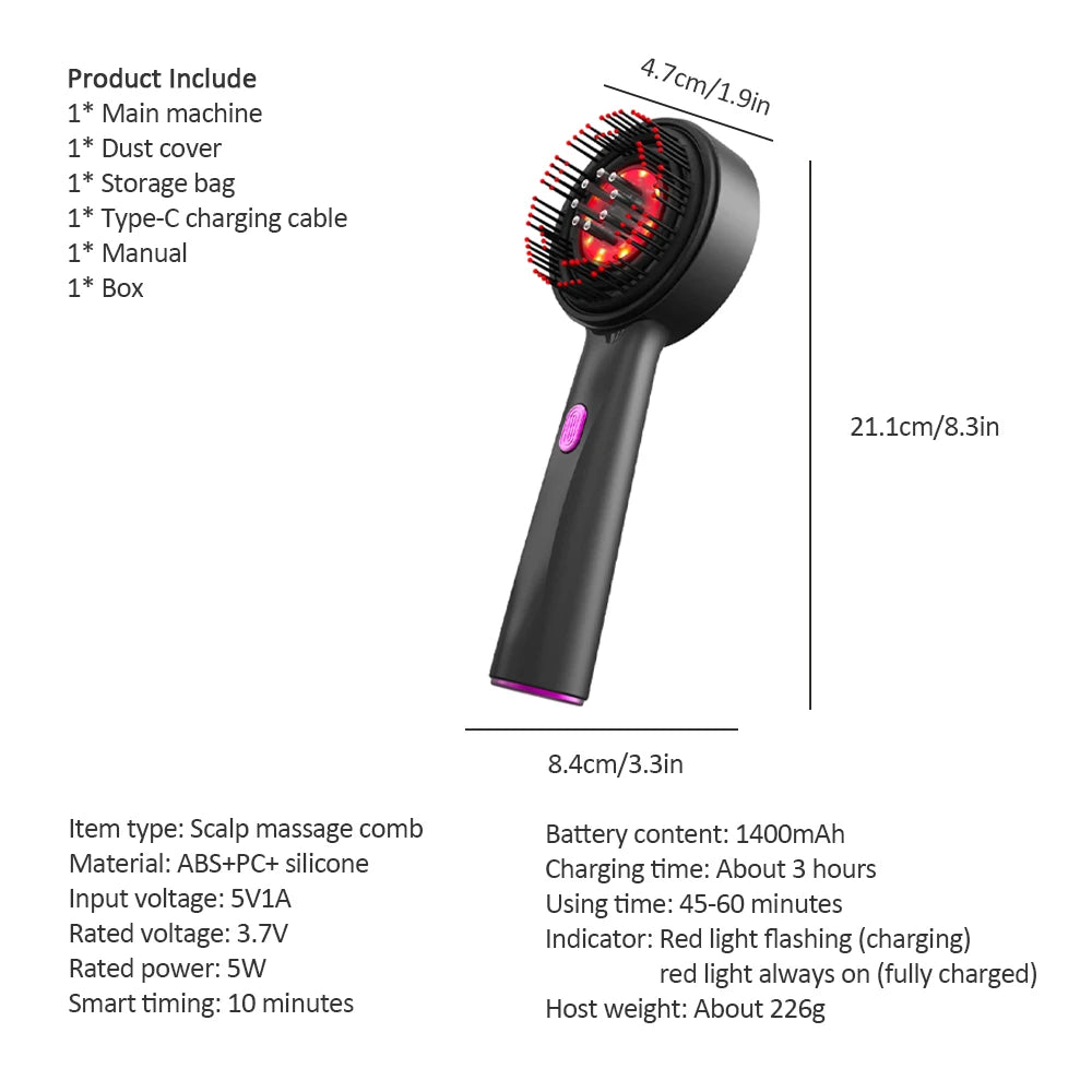 Peigne de massage électrique pour la tête, brosse pour le cuir chevelu, applicateur d'huile essentielle, grattage et pétrissage, croissance des cheveux