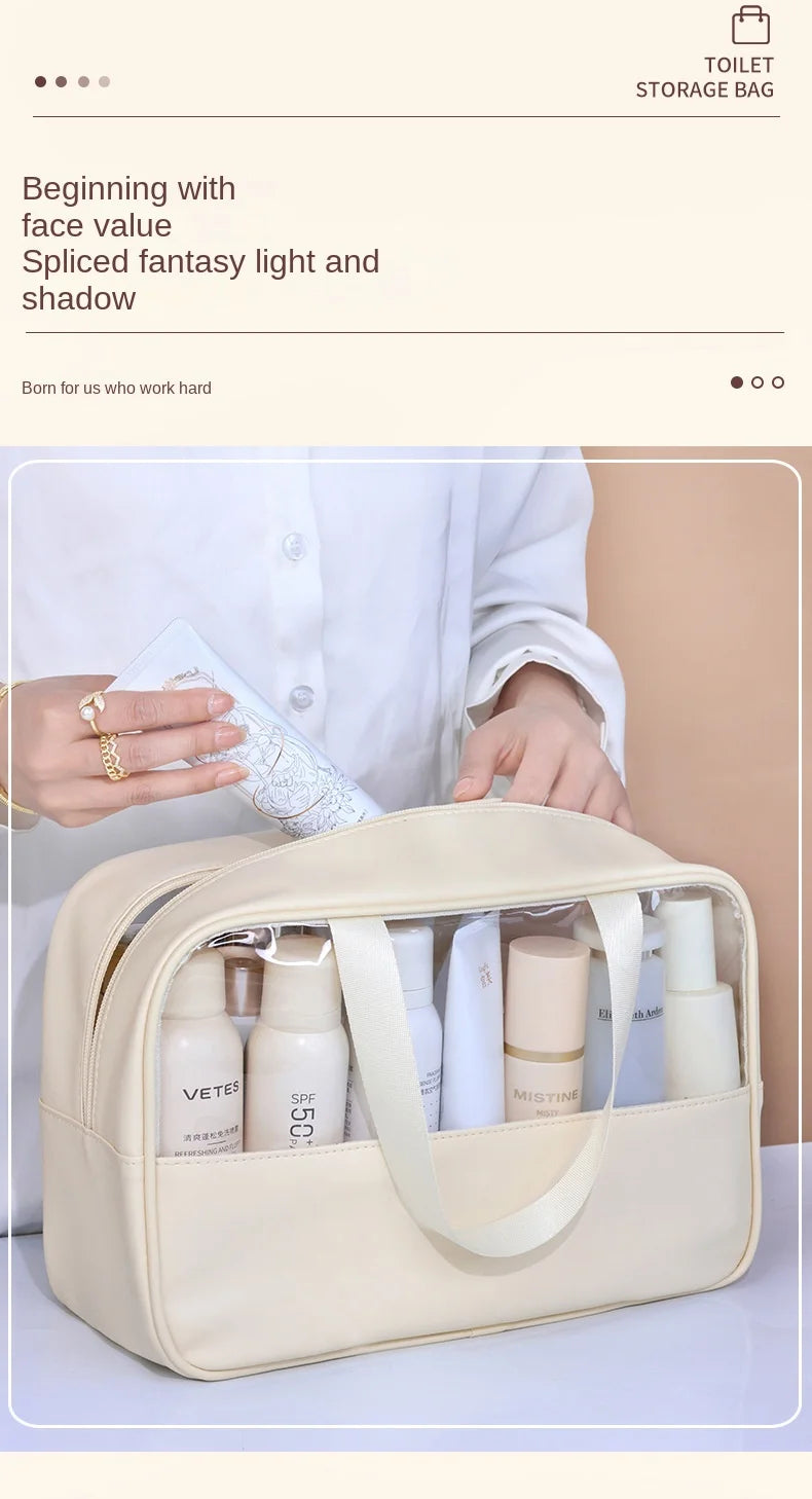 Sac à cosmétiques de voyage Portable pour femmes, trousse de maquillage transparente, sacs de lavage de bain de grande capacité, mallette de rangement étanche multifonction