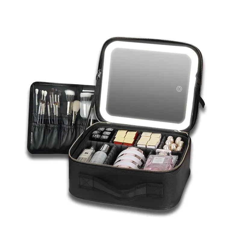 Trousse à cosmétiques intelligente LED, grande capacité, esthéticienne féminine, soins de la peau, trousse de maquillage de voyage, produit neuf avec miroir, étui de maquillage pour femmes