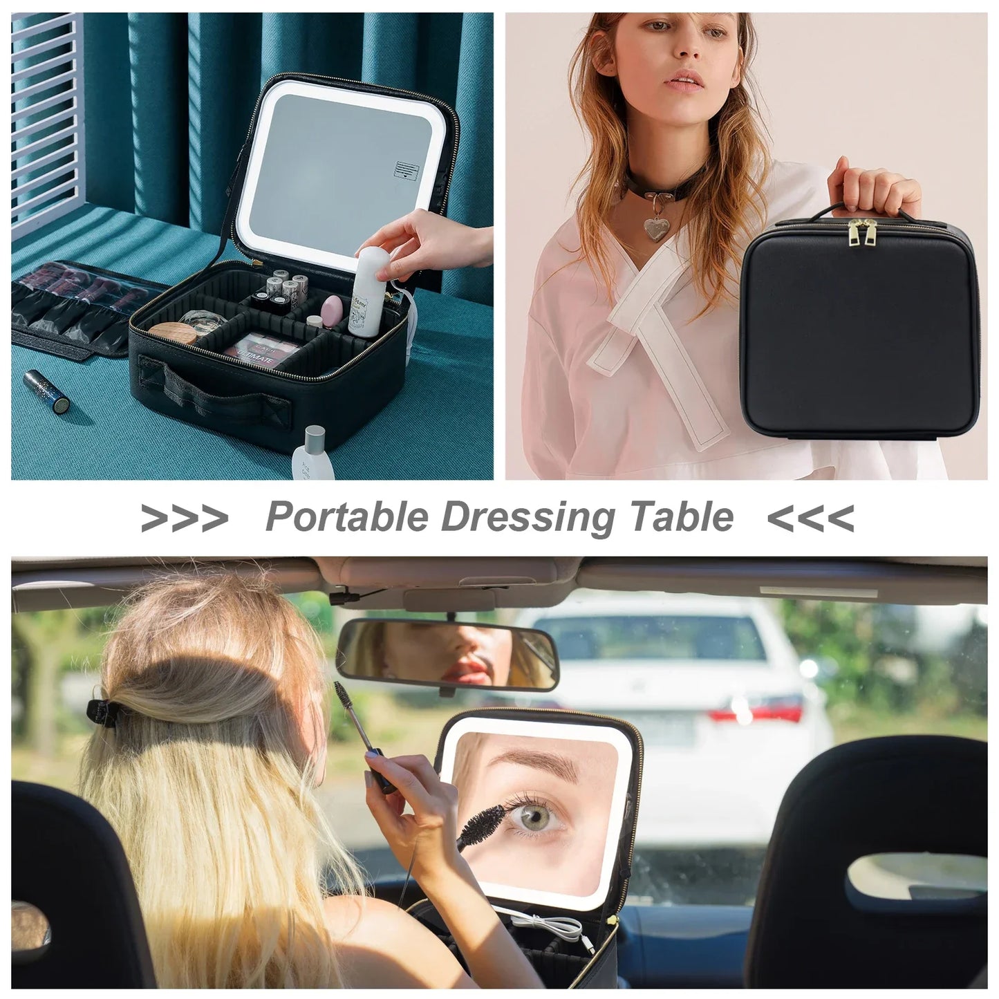 Trousse de maquillage de voyage éclairée par LED avec miroir, organisateur de maquillage Portable étanche, étui à cosmétiques, cadeau d'anniversaire pour filles et femmes