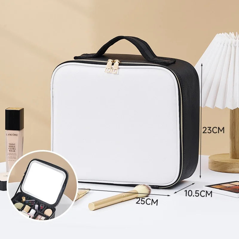 Trousse à cosmétiques LED avec lumières et miroir, grande capacité, sensation de qualité supérieure, trousse de maquillage de luxe