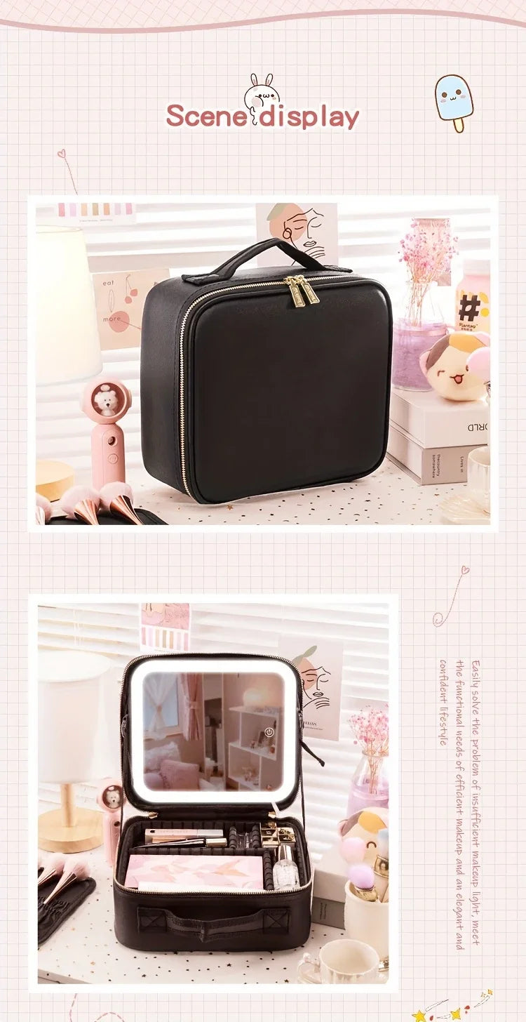 Trousse de maquillage de voyage éclairée par LED avec miroir, organisateur de maquillage Portable étanche, étui à cosmétiques, cadeau d'anniversaire pour filles et femmes