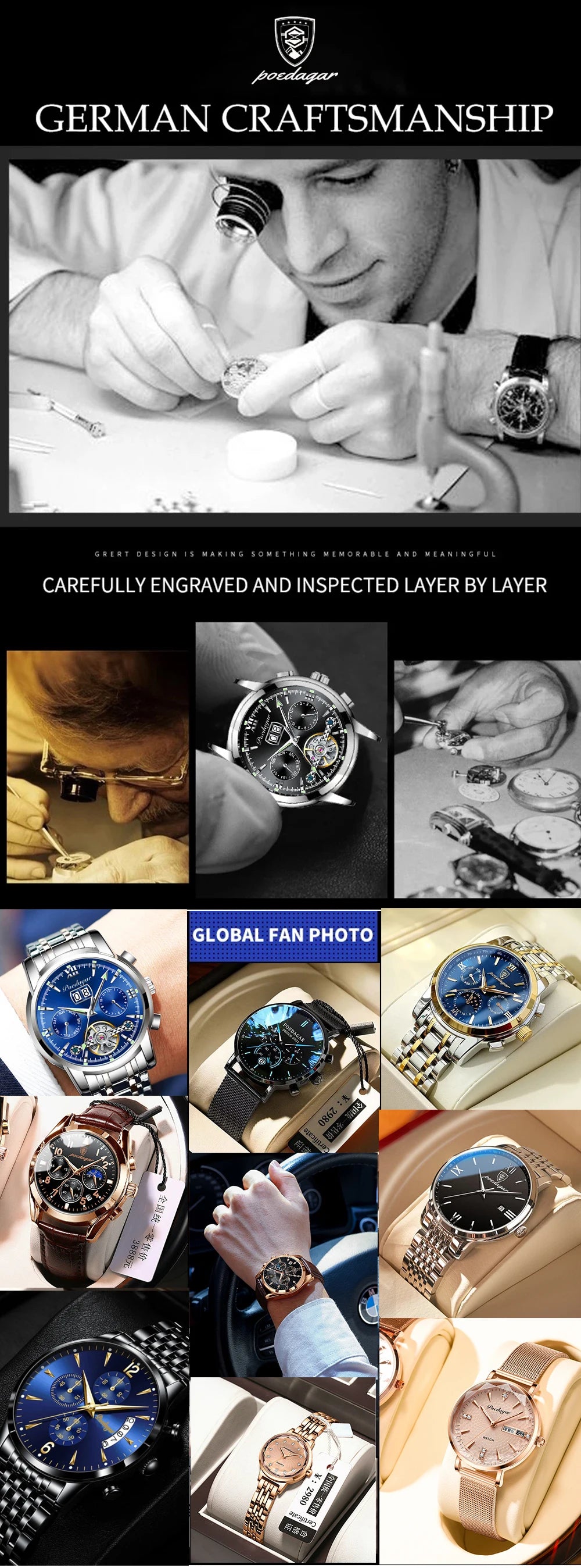 POEDAGAR montre de luxe pour femme étanche en acier inoxydable Quartz dames montre de haute qualité femmes montres élégant femme horloge