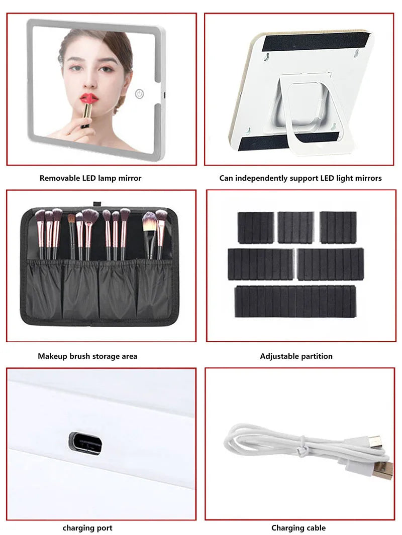 Trousse à cosmétiques intelligente LED avec miroir, trousse de maquillage de voyage, grande capacité, produit de soins de la peau pour esthéticienne féminine, étui de maquillage pour femmes