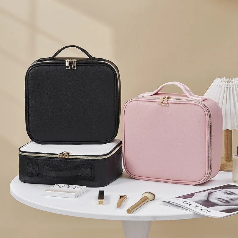 Trousse à cosmétiques LED avec lumières et miroir, grande capacité, sensation de qualité supérieure, trousse de maquillage de luxe
