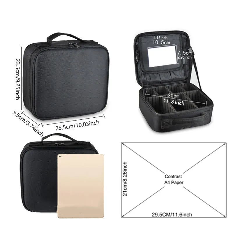 Trousse de maquillage avec miroir, brosse professionnelle, boîte de rangement d'outils de beauté pour femmes, sac à cosmétiques Portable, organisateur de manucure de voyage