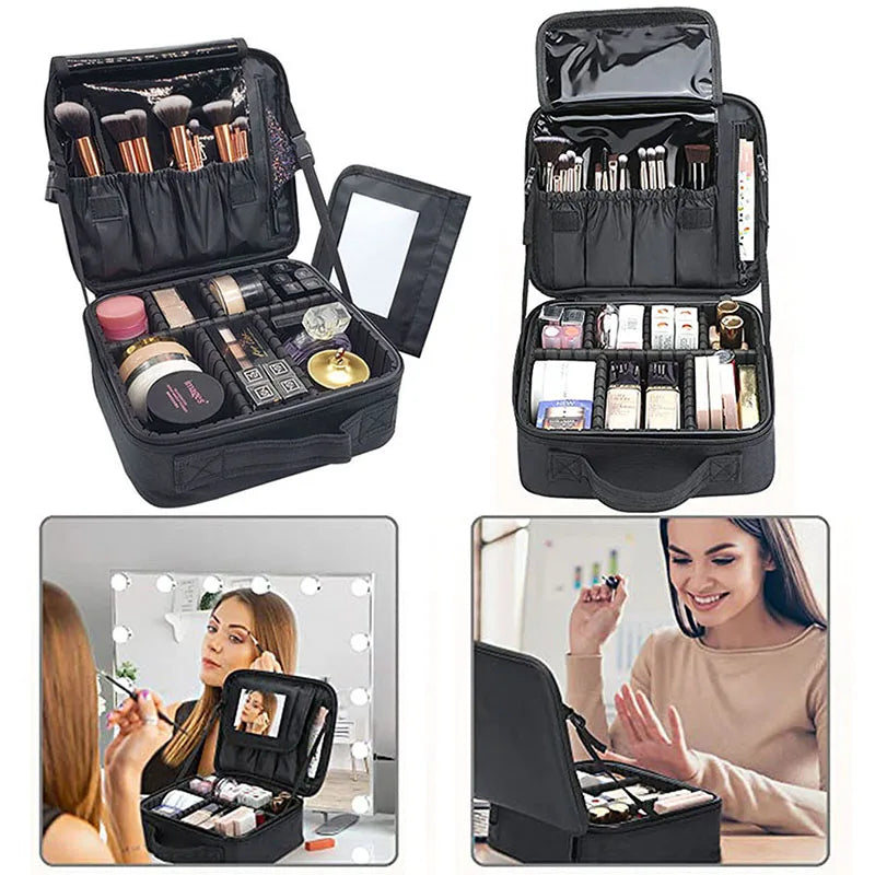Trousse de maquillage avec miroir, brosse professionnelle, boîte de rangement d'outils de beauté pour femmes, sac à cosmétiques Portable, organisateur de manucure de voyage