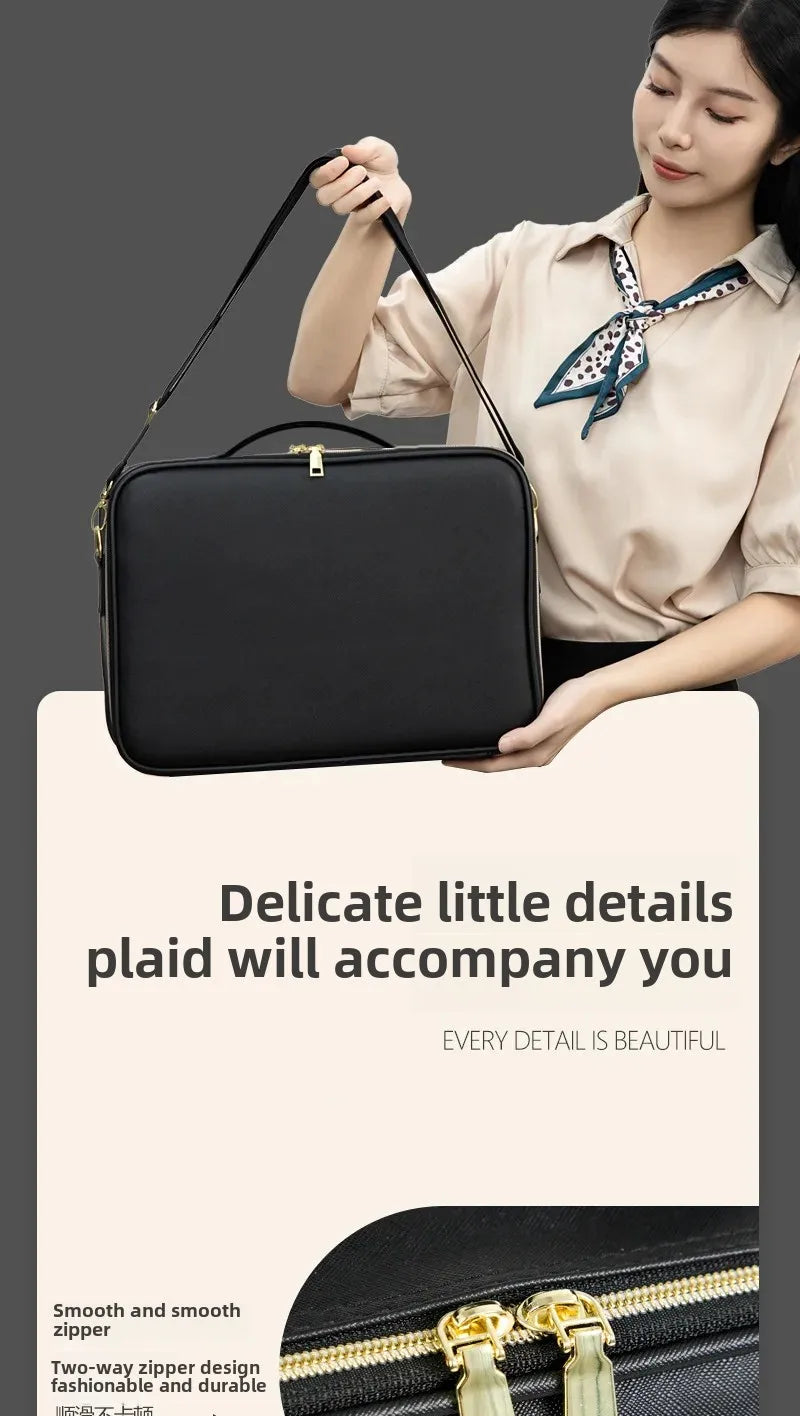 Trousse de maquillage Portable de grande capacité, avec miroir et lumière LED, mallette de rangement pour cosmétiques, Design élégant à fermeture éclair de couleur Pure