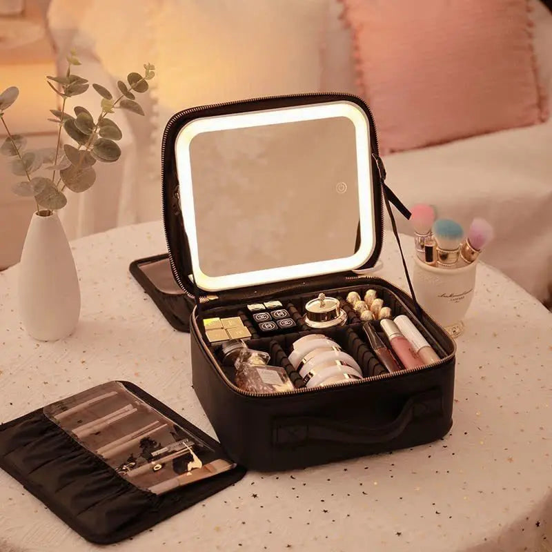 Trousse à cosmétiques intelligente LED, grande capacité, esthéticienne féminine, soins de la peau, trousse de maquillage de voyage, produit neuf avec miroir, étui de maquillage pour femmes