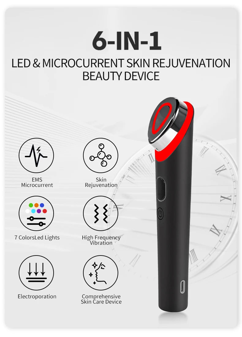 Ager Booster Pro 6-en-1 – Appareil LED visage & cou, lifting et massage