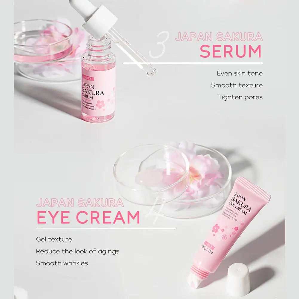 Coffret soins visage Sakura 6 pièces – Crème, sérum, toner, nettoyant, solaire, yeux