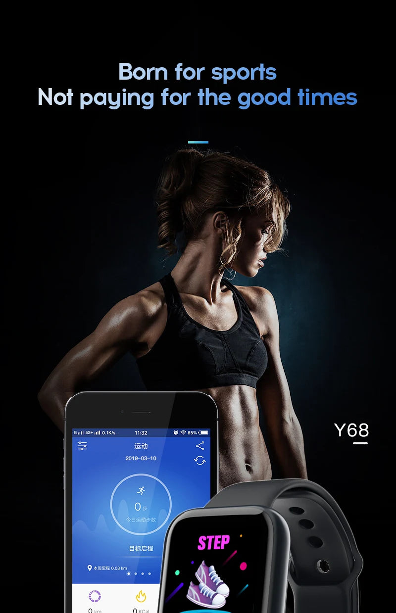Montre intelligente multifonctionnelle pour hommes et femmes, Bluetooth, téléphone connecté, musique, fitness, bracelet de sport, moniteur de sommeil, Y68, D20