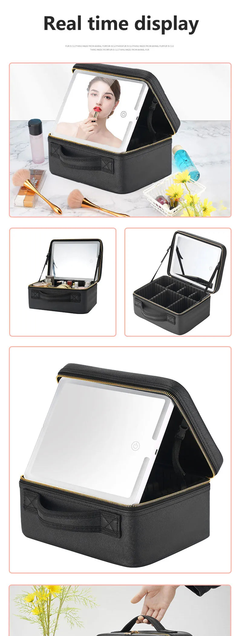 Trousse à cosmétiques intelligente LED avec miroir, trousse de maquillage de voyage, grande capacité, produit de soins de la peau pour esthéticienne féminine, étui de maquillage pour femmes