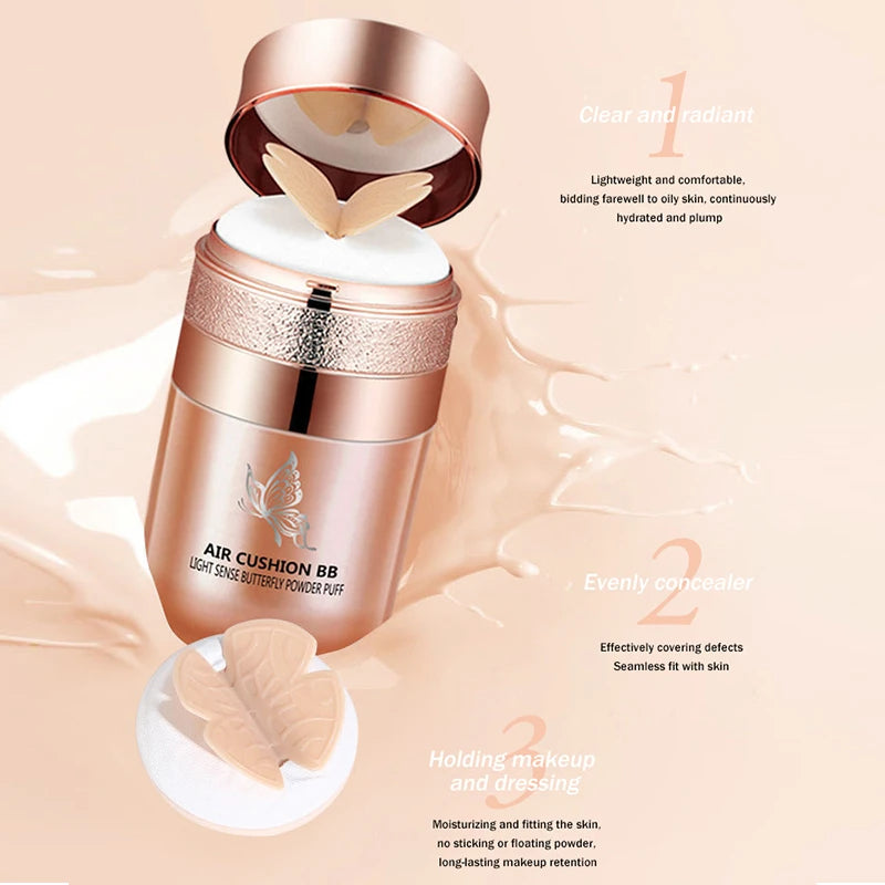 BB crème à coussin d'air, bouffée de poudre de papillon, fond de teint hydratant, correcteur, blanchissant, contrôle de l'huile, imperméable, maquillage, cosmétiques