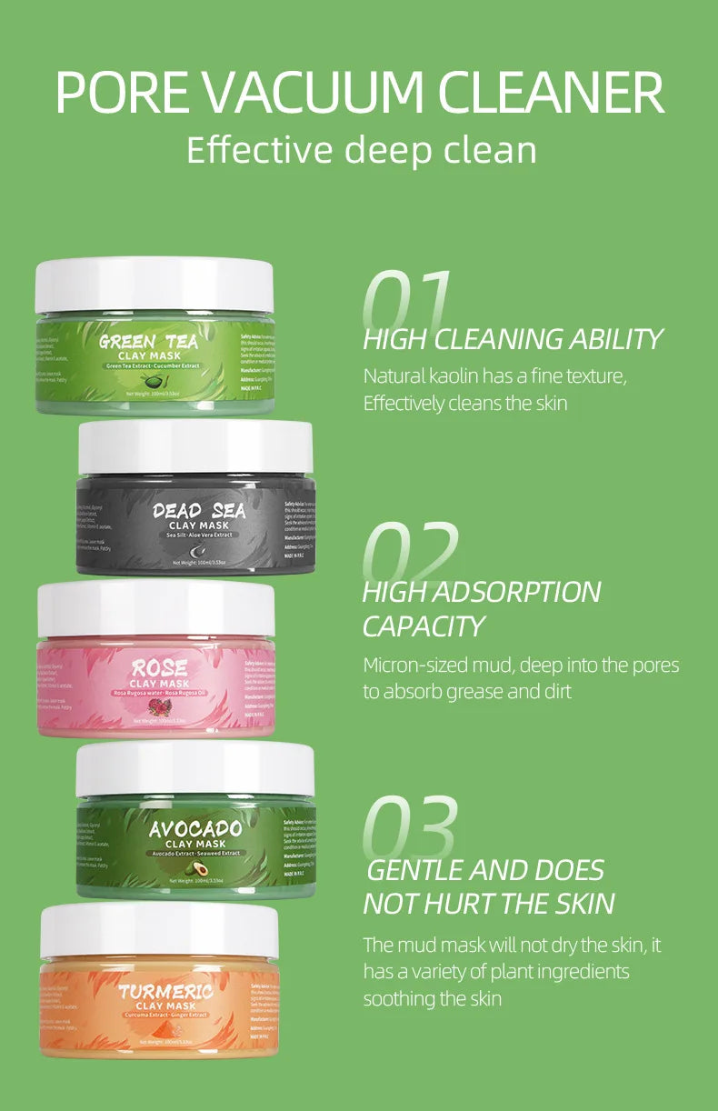 Masques Visage Naturels – Curcuma, Thé Vert, Rose & Avocat