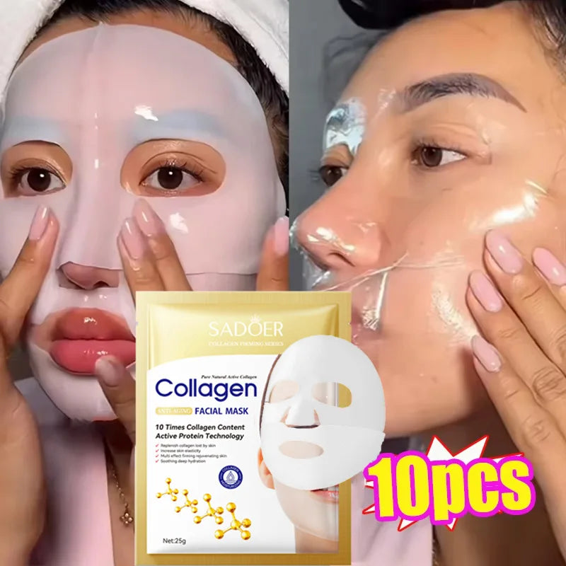 Masque Anti-Rides Collagène – 10 Pièces, Hydratant & Éclat.