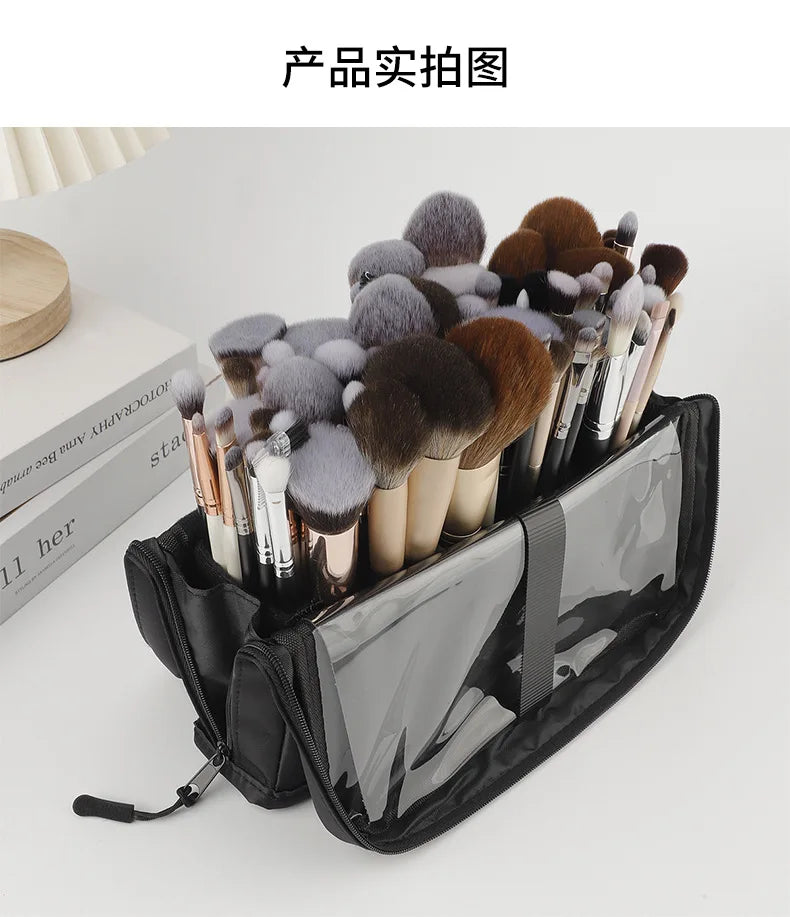 Sac de rangement de maquillage Portable européen et américain, sac à main de maquillage professionnel avec fermeture magnétique, sac à brosse pliable, grande casquette