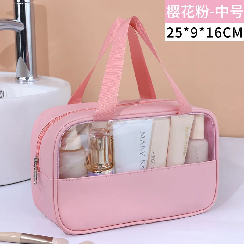 Sac à cosmétiques de voyage Portable pour femmes, trousse de maquillage transparente, sacs de lavage de bain de grande capacité, mallette de rangement étanche multifonction