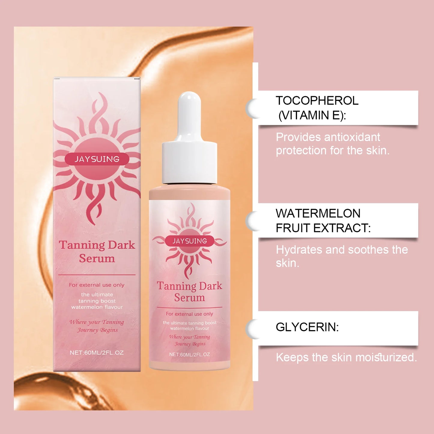 Gouttes de bronzage pastèque – Accélérateur sans soleil, hydratant visage & corps