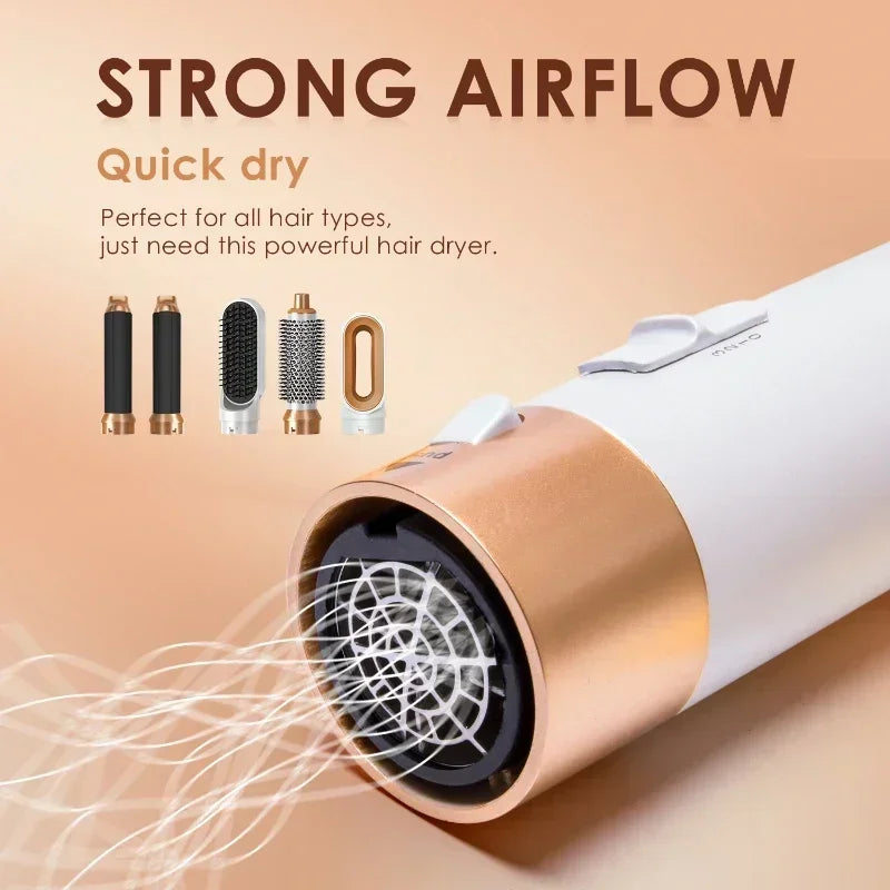 Sèche-cheveux 5-en-1 professionnel – peignes chauds, fer à friser, lisseur