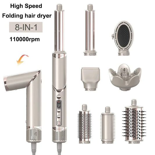 Sèche-cheveux pliant professionnel, fer à friser automatique, outils de coiffure de salon, air wrap, haute vitesse, 110000, 8 en 1