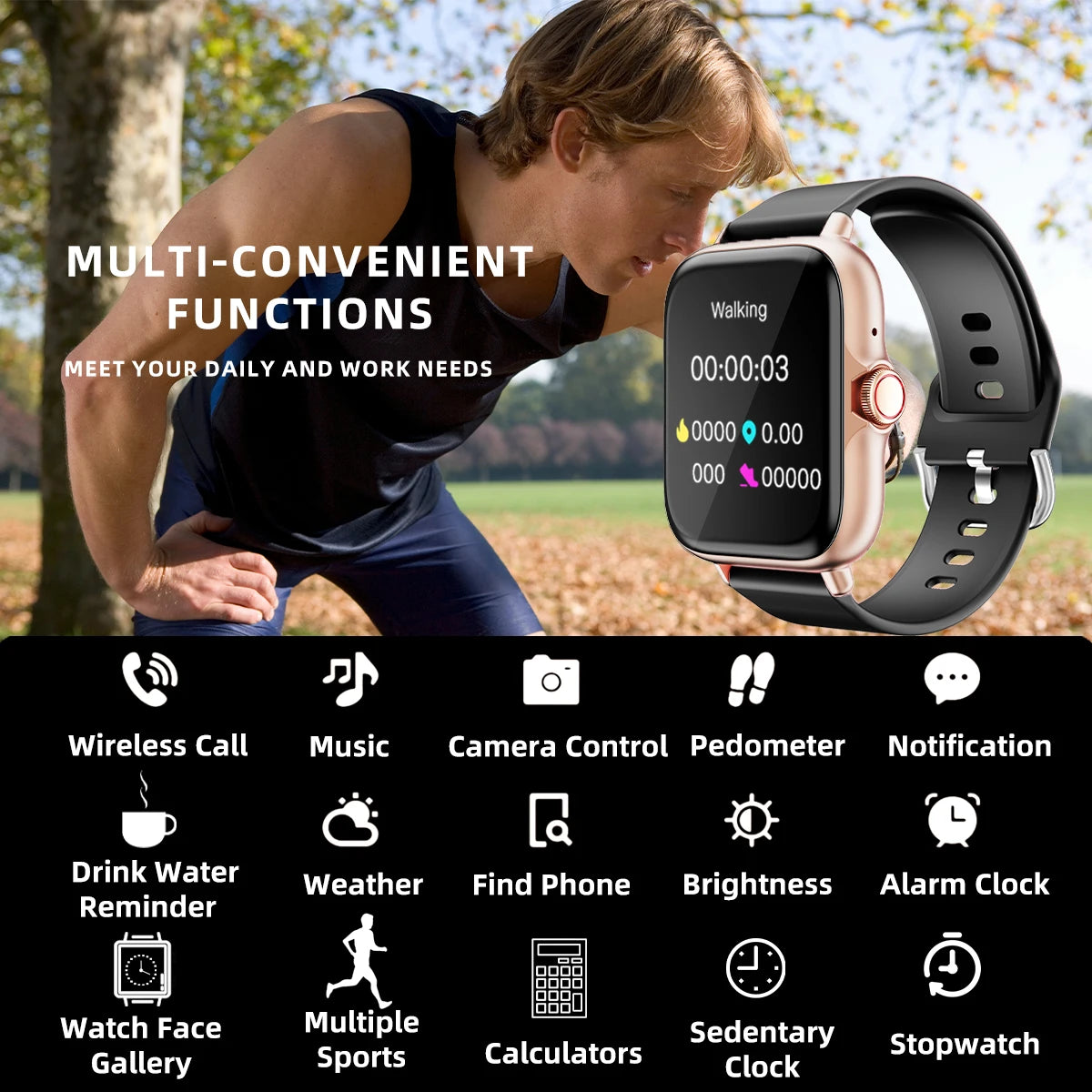Montre intelligente étanche avec podomètre pour iPhone et Android, réponse à un message, surveillance du sommeil, informations et diag, sport, en effet, 1.83