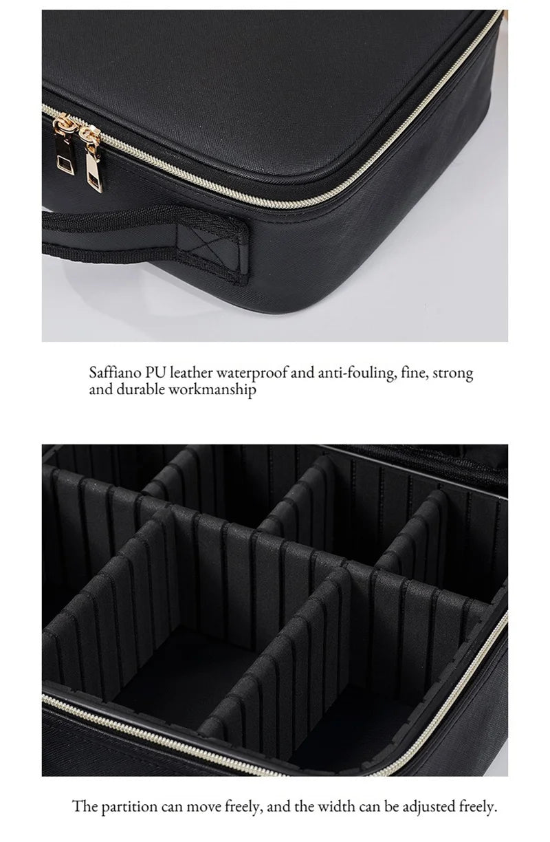 Trousse à cosmétiques LED avec lumières et miroir, grande capacité, sensation de qualité supérieure, trousse de maquillage de luxe