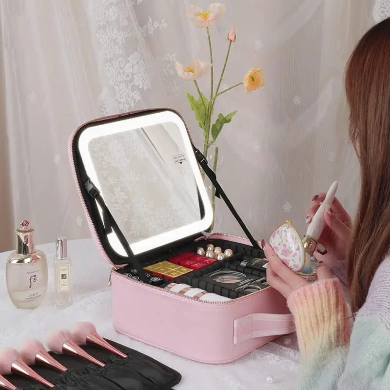 Trousse à cosmétiques intelligente LED, grande capacité, esthéticienne féminine, soins de la peau, trousse de maquillage de voyage, produit neuf avec miroir, étui de maquillage pour femmes