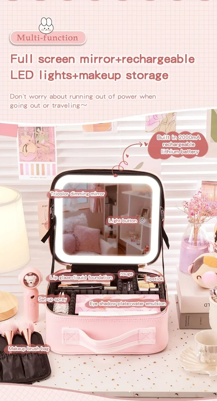 Trousse de maquillage de voyage éclairée par LED avec miroir, organisateur de maquillage Portable étanche, étui à cosmétiques, cadeau d'anniversaire pour filles et femmes