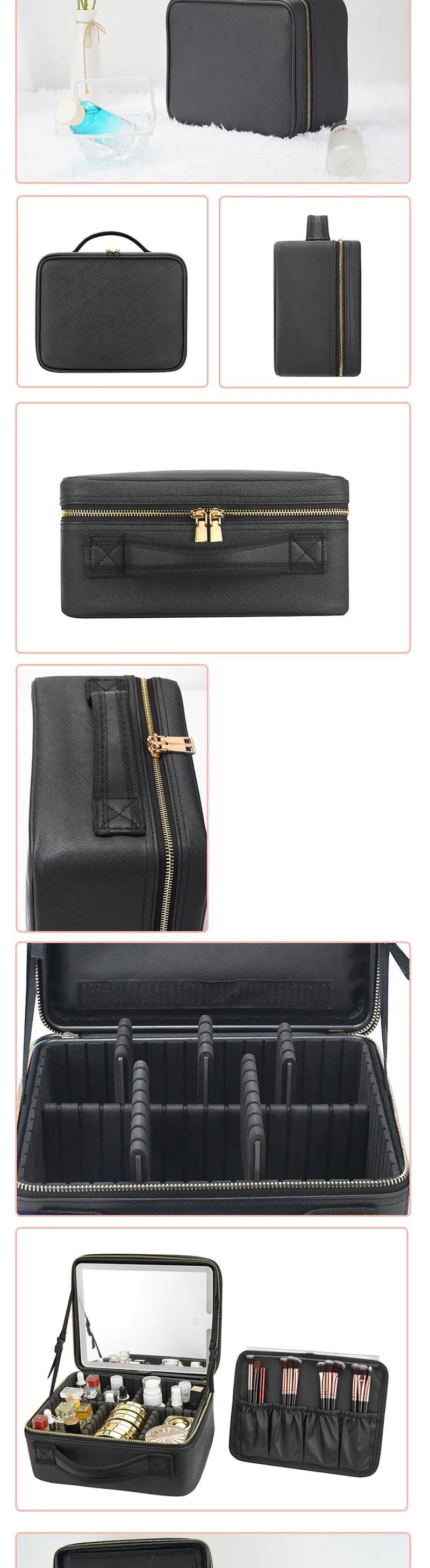 Trousse à cosmétiques intelligente LED avec miroir, trousse de maquillage de voyage, grande capacité, produit de soins de la peau pour esthéticienne féminine, étui de maquillage pour femmes