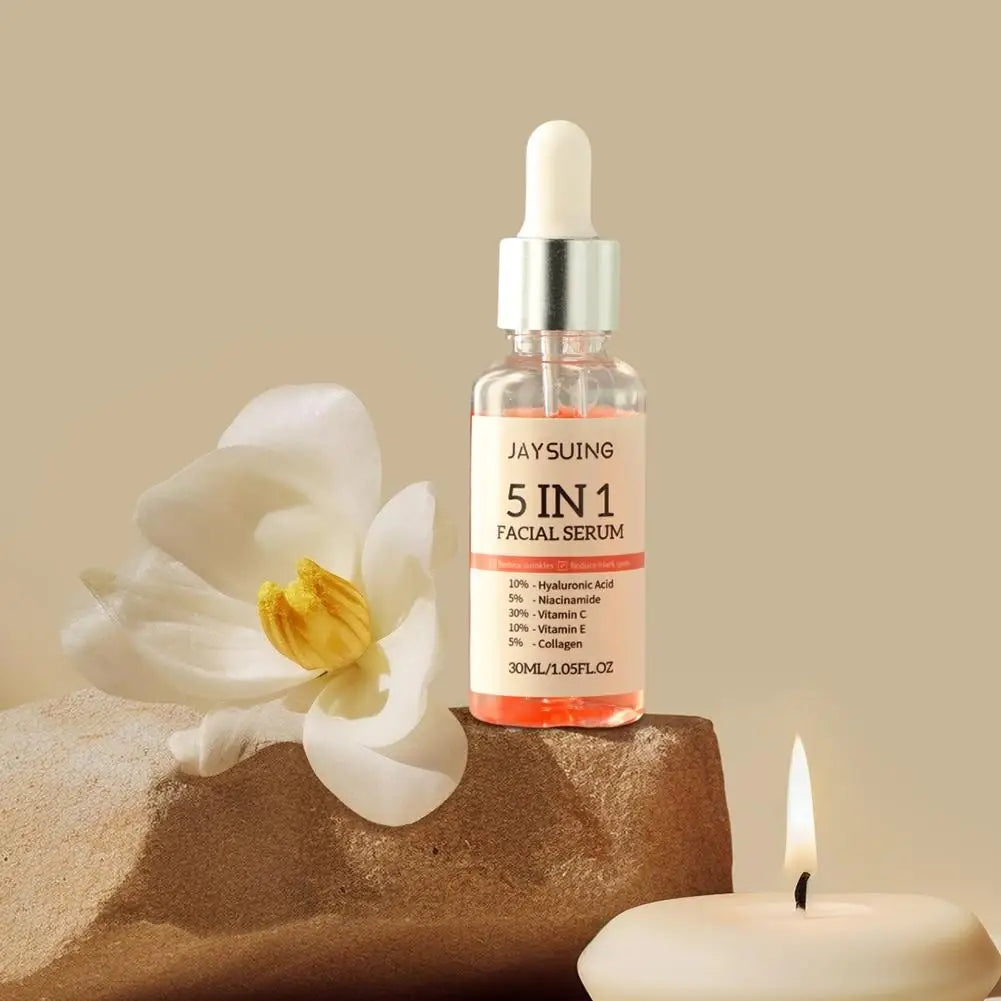 Sérum pour le visage raffermissant 5 en 1, estompe les ridules, hydratant, éclaircissant, vitamine C, acide hyaluronique, rétrécit les Pores, soins pour la peau