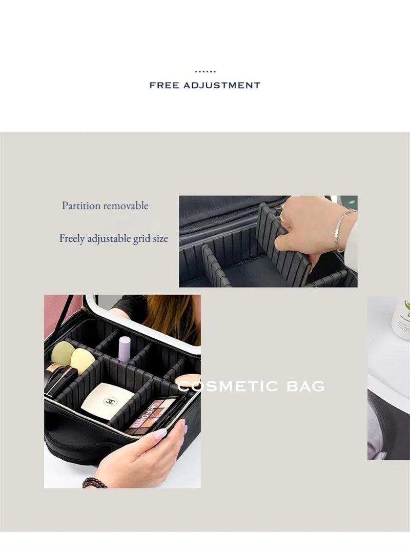 Trousse à cosmétiques LED avec lumières et miroir, grande capacité, sensation de qualité supérieure, trousse de maquillage de luxe