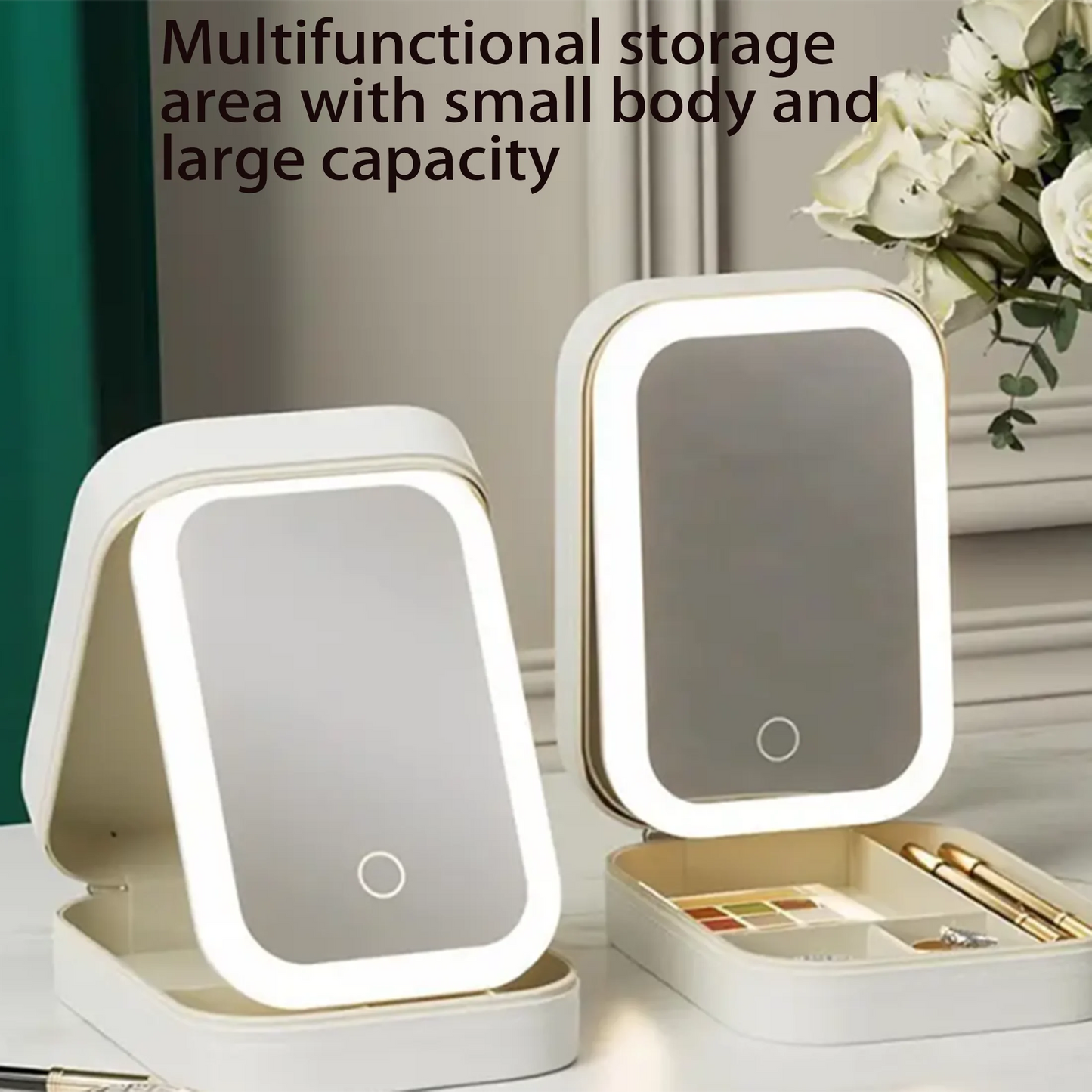 Trousse de maquillage éclairée par LED avec séparateurs réglables – Étui à cosmétiques de voyage portable, rechargeable par USB