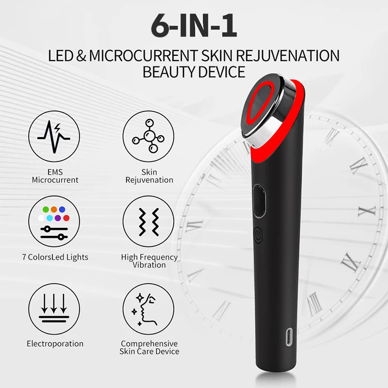 Ager Booster Pro 6-en-1 – Appareil LED visage & cou, lifting et massage