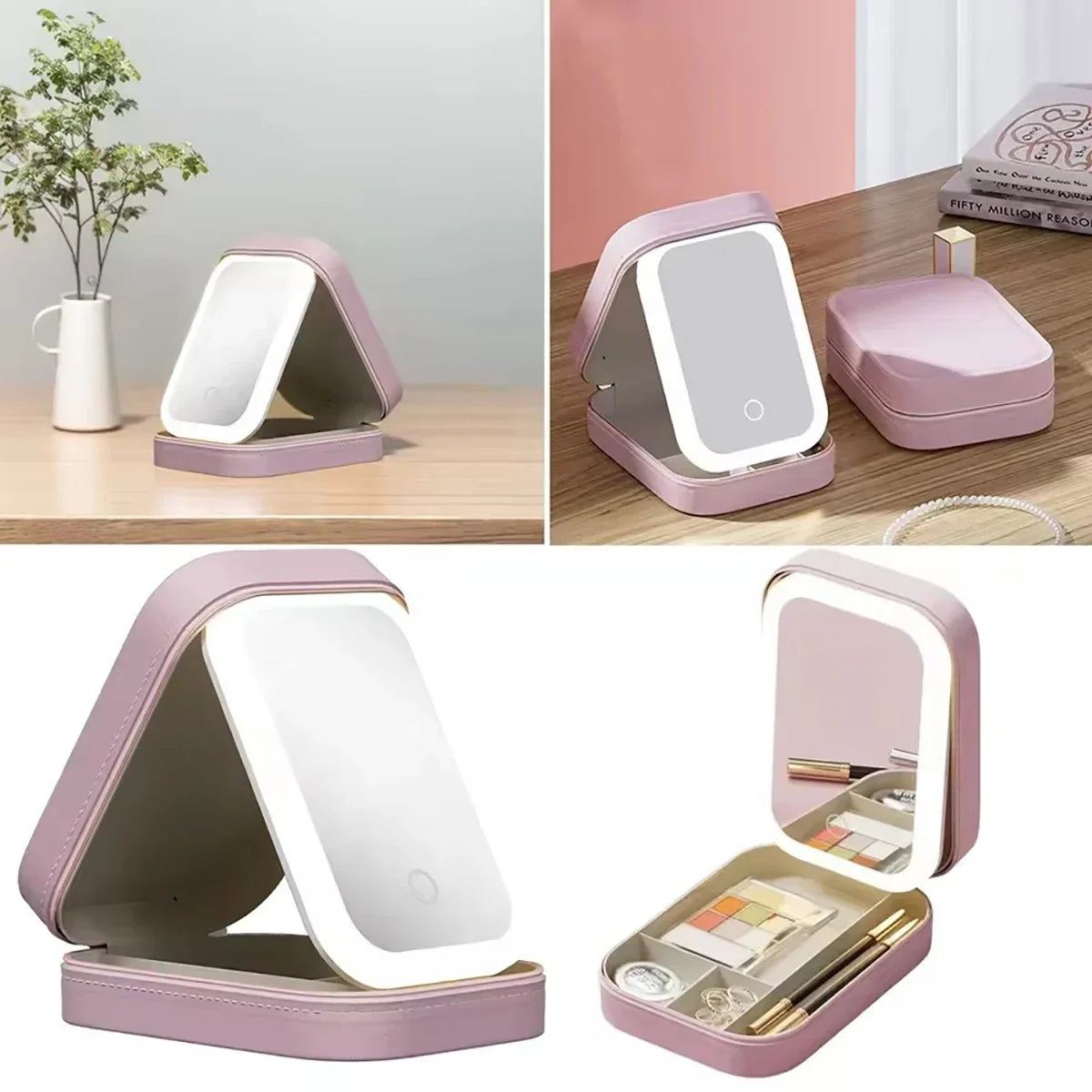 Trousse de maquillage éclairée par LED avec séparateurs réglables – Étui à cosmétiques de voyage portable, rechargeable par USB