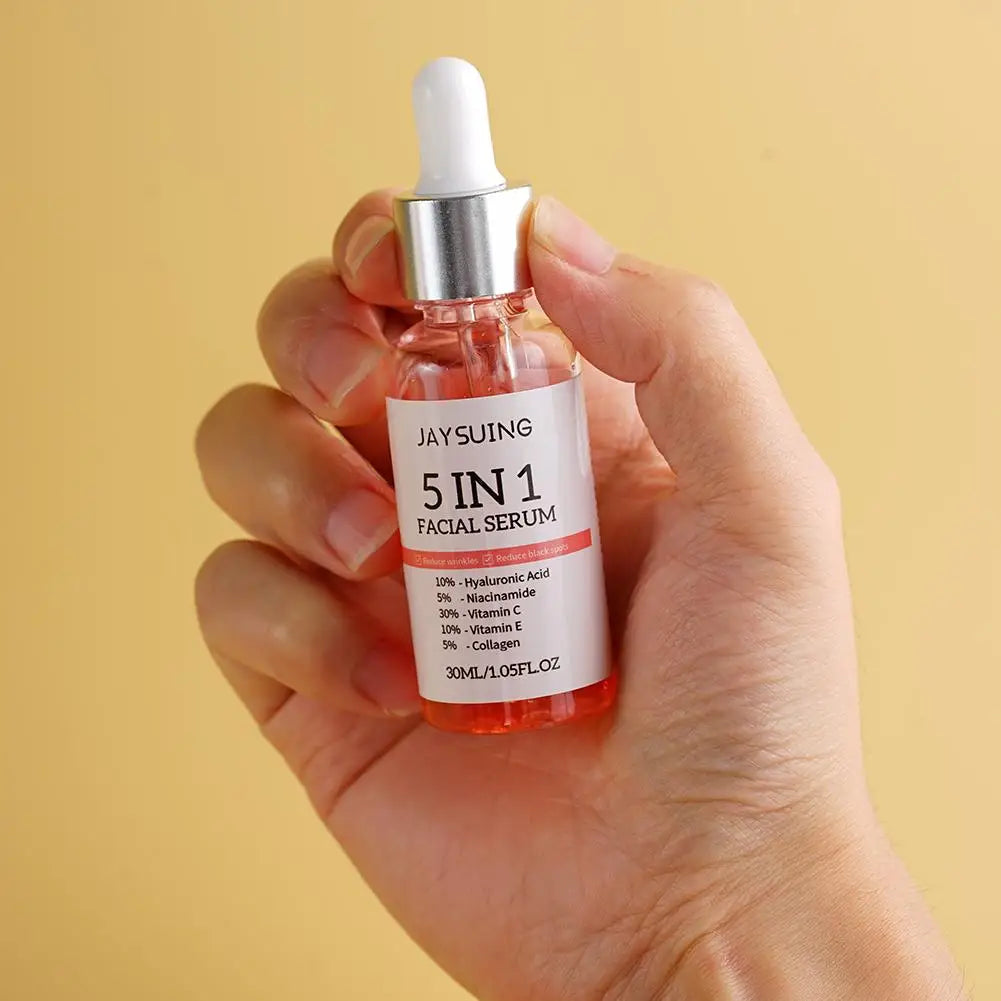 Sérum pour le visage raffermissant 5 en 1, estompe les ridules, hydratant, éclaircissant, vitamine C, acide hyaluronique, rétrécit les Pores, soins pour la peau