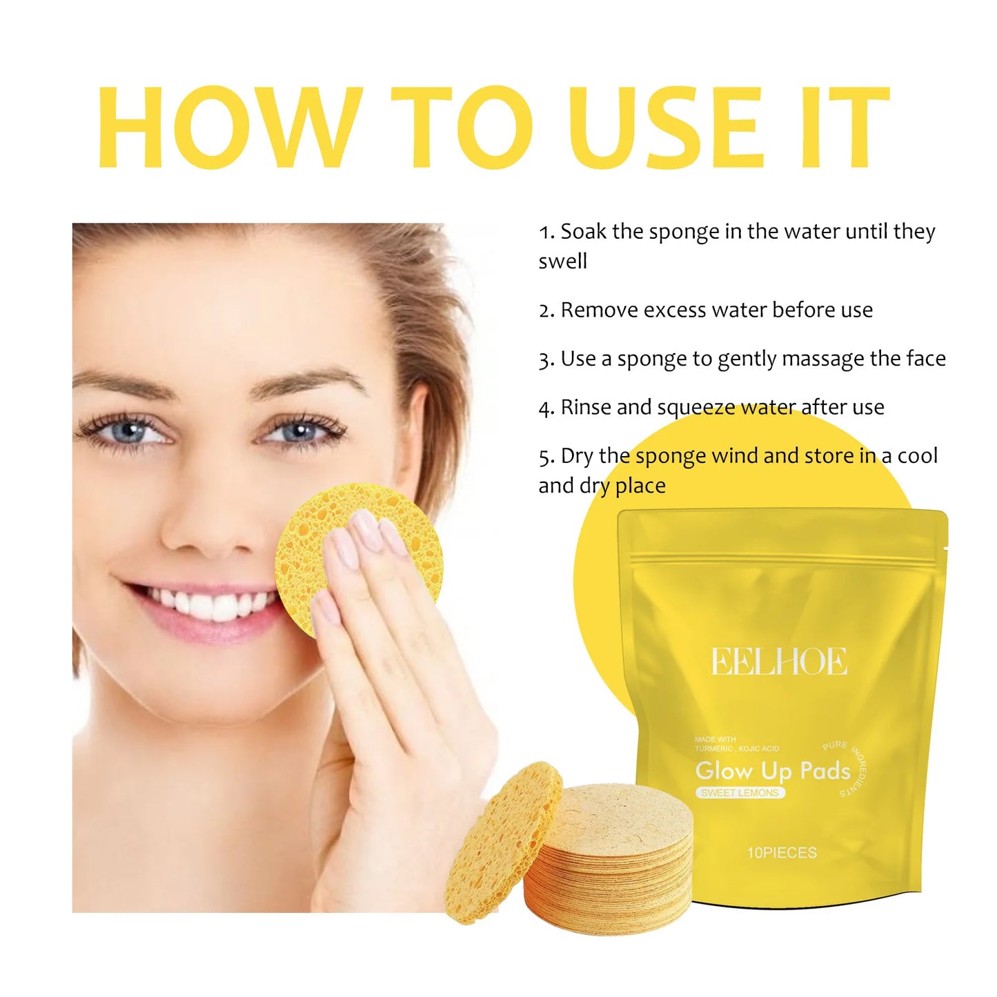 Tampons visage curcuma kojique – Nettoyant D343, soin éclat