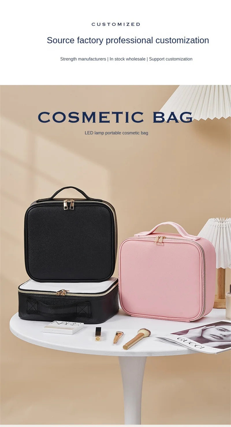 Trousse à cosmétiques LED avec lumières et miroir, grande capacité, sensation de qualité supérieure, trousse de maquillage de luxe