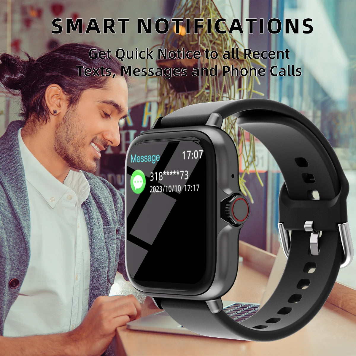Montre intelligente étanche avec podomètre pour iPhone et Android, réponse à un message, surveillance du sommeil, informations et diag, sport, en effet, 1.83