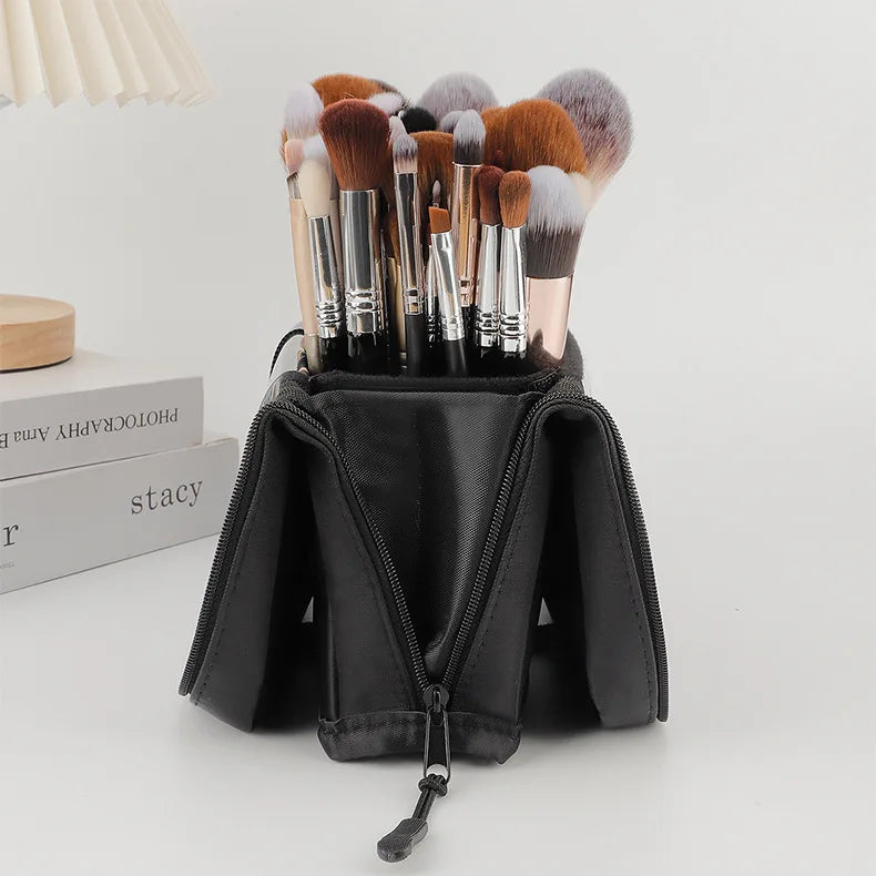 Sac de rangement de maquillage Portable européen et américain, sac à main de maquillage professionnel avec fermeture magnétique, sac à brosse pliable, grande casquette